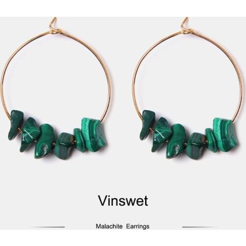 Natural stone chips charm Circle earring raw genuine malachite Amethysts citrines crystal earring jewelry for women female gifts