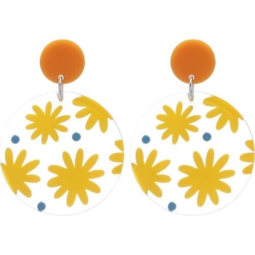 Acrylic Yellow Green Daisy Stud Earrings for Women 2021 Trendy Cute Earring Pendant Statement Party Summer Jewelry Wholesale
