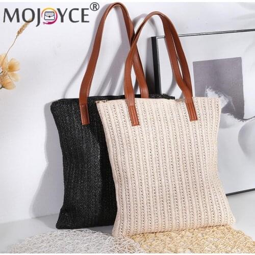 Leisure Knitting Ladies Travel Handbags Women Pure Color Woven Shoulder Beach Bags Female Large Capacity Tote Bags