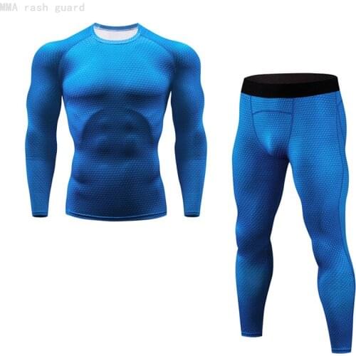 Winter underwear thermal long johns Mens set MMA Rashard kit male tracksuit Compression pants Bodybuilding T-Shirt 2-pc/set Men
