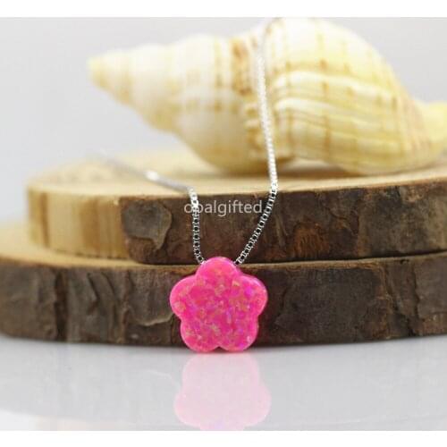 1pc/lot) Free Shipping Synthetic opal Fire white / red pink Opal 5C flower Opal necklace with S925 Silver for women/girls