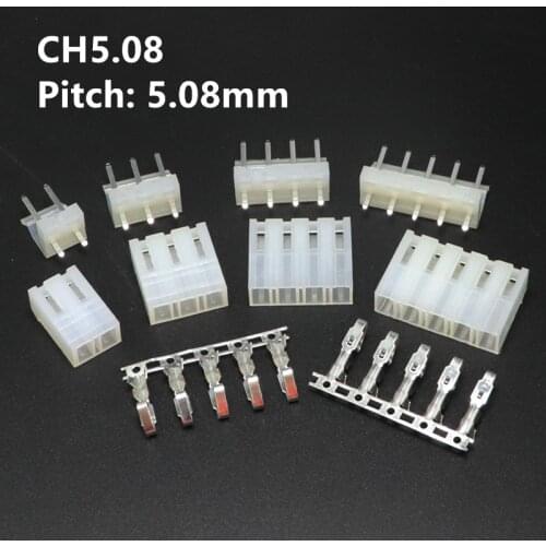 10sets CH5.08 2/3/4/5/6 pin connector 5.08MM PITCH Straight pin header + Housing + terminal ch5.08-2p/3p/4p/5p/6p
