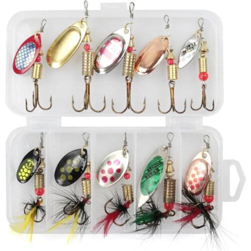 10 Pcs/Pack Hard Spinner Bait Fishing Spoon Lures 3-7g Mini Crankbait Fishing Lures Metal Fishing Lure With Feather Treble Hooks