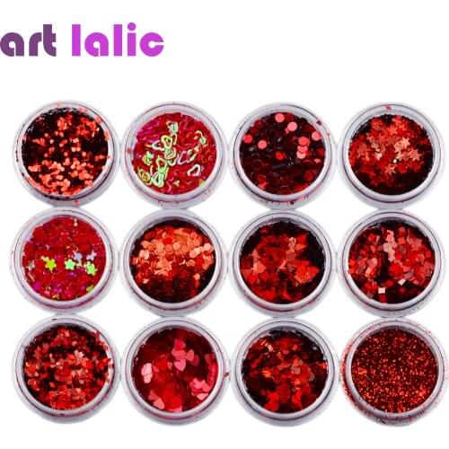 12pcs Nail Art Sequins All Red Color Ornament Shiny Lady UV Gel Polish 3D DIY Accessories Decoration Powder Manicure Original