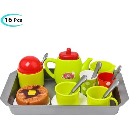 16pcs Children Pretend Play Restaura Toy Set Coffee Tea Set DIY Kettle Cup Toy Set Kid Kitchen Plate Game Children Gift Girl Boy