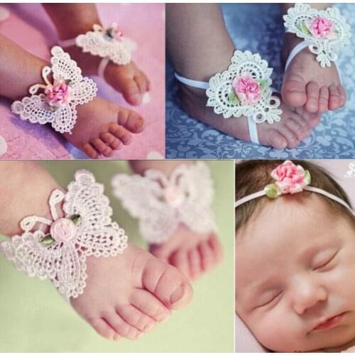 3Pcs/set Haarband Baby Girls Flower Barefoot Sandals Headband Foot Set Elastic Hairband Infant Kids Hair Accessories Headbands