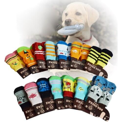 4Pcs Pet Dog Socks Shoes Indoor And Outdoor Non-slip Socks VIP Teddy Pomeranian Bichon Socks Color Pattern Random