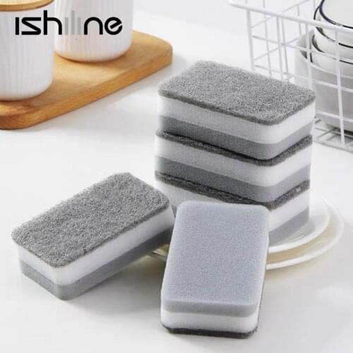5PC/Set Double-Sided Sponge Scrub Pot To Wash Dishes Magic Wipe Kitchen Housework Cleaning Three-Layer Sponge Scouring Pad