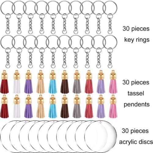 90Pcs Acrylic Clear Circle Discs Keychain Set Round Acrylic Keychain Blanks DIY B85D
