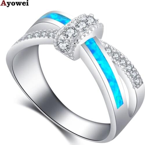 Ayowei Engagement Rings Blue Fire Opal silver color Stamped Charismatic Zircon Fashion Jewelry Rings USA Sz #6#7#8#9#10 OR875A