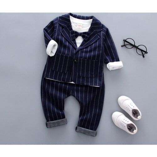 BabiColor 3PCS Set Newborn Baby Boy Clothes Lovely Bowtie Kids Gentleman Coat+ Long Sleeve T-shirt+ Pants Outfits Clothes Set