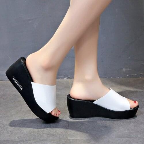 2019 wedge with sandals and slippers female summer wear thick platform waterproof high heel sandals female students
