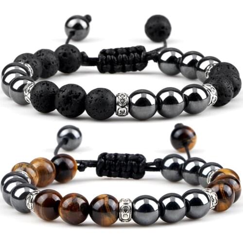 Fashion Black Hematite Beads Bracelet Natural Tiger Eye Lava Sand Stone Men Energy Braided Bracelets&Bangles Women Yoga Jewelry