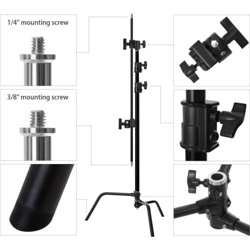 C-Stand light stand backdrop stand with Hold Arm Grip Head Heavy Duty Stainless Steel for Photography Reflectors/Softboxes