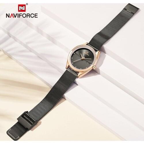 NAVIFORCE Top Brand Ladies Watches Luxury Business Stainless Steel Waterproof with Diamonds Date Display Watches Dress Bracelet