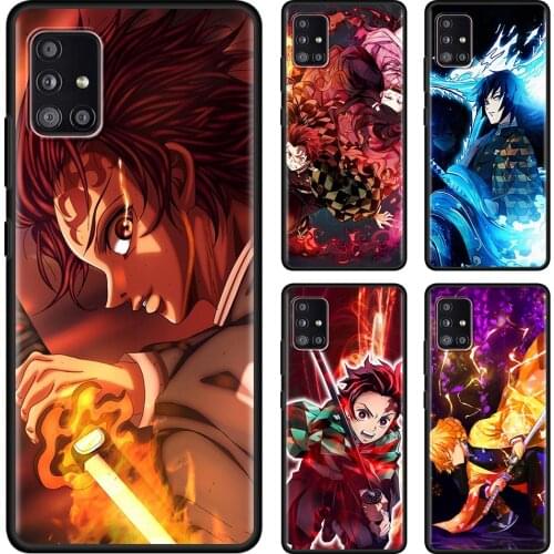 Phone Case For Samsung Galaxy A72 A32 A42 A91 A71 A51 A41 A31 A21 Soft Cover Black Capa TPU Anime Demon Slayer Tanjiro Kamado