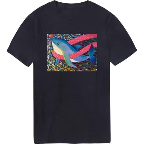 Dolphin oil painting Harajuku T-shirts Men Cotton O-Neck New Tshirts Black Punk Casual Tops Tees Male Washable Homme Camiaetas