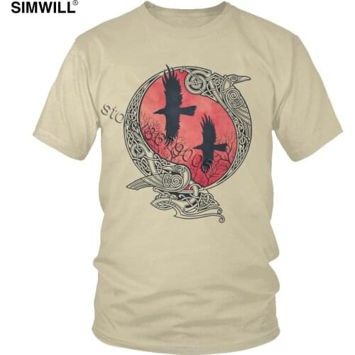 Men T Shirt Fashion Hugin Munin Viking Raven Tshirt Streetwear Norse Mythology Bird Tattoo T-Shirt Short Sleeved Graphic Tops