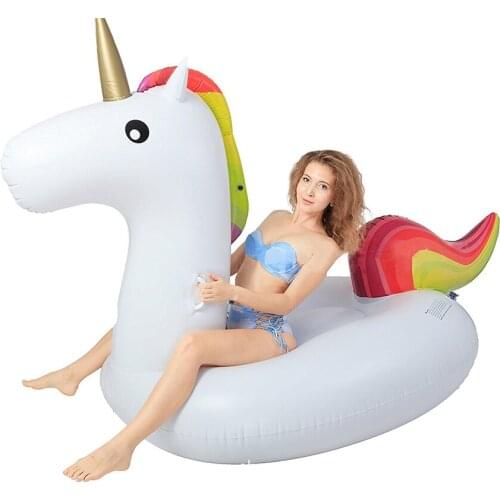2m Giant Unicorn Floating Pool Swimming Ring Air Mattress Inflatable Swimming Circle Pool Float Row Tube Water Party Beach Toys