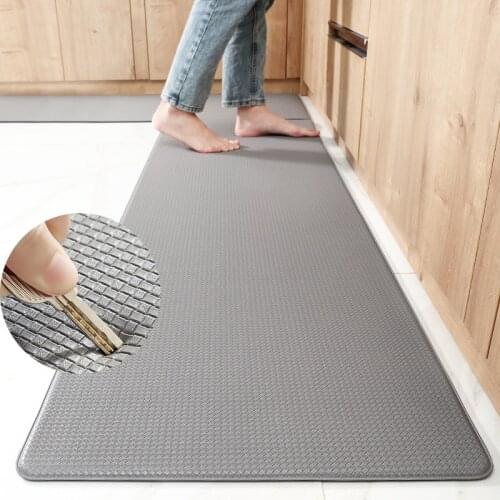 PU Leather Kitchen Mat Gray Black Waterproof Anti-slip Bath Room Floor Mat Living Room Carpet Doormat Oilproof Kitchen Area Rugs