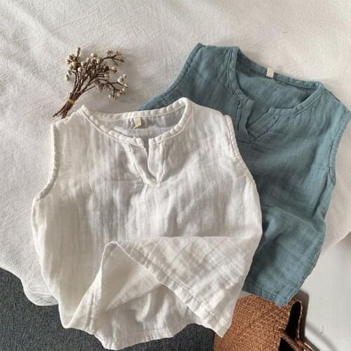Summer Childrens Cotton And Linen Vest Girls Sleeveless Loose T - Shirt Pullover Baby Tank Tops For Girls Boys Kids Clothes