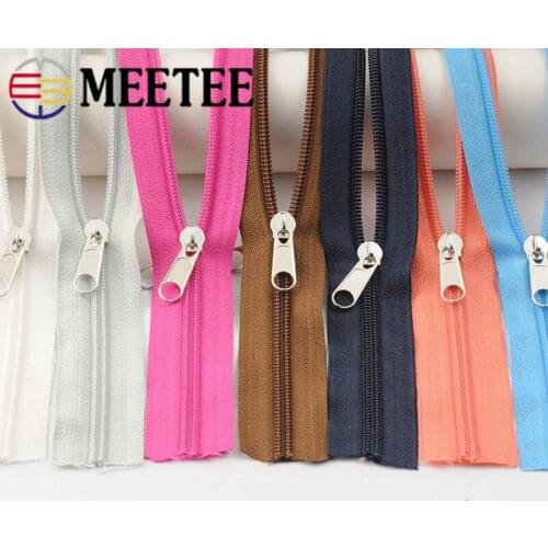 Meetee 5/10M 5# Nylon Code Coil Zipper Colorful Double Sided Pull Tab Open End Zip DIY Net Tent Bags Clothes Sewing Accessories