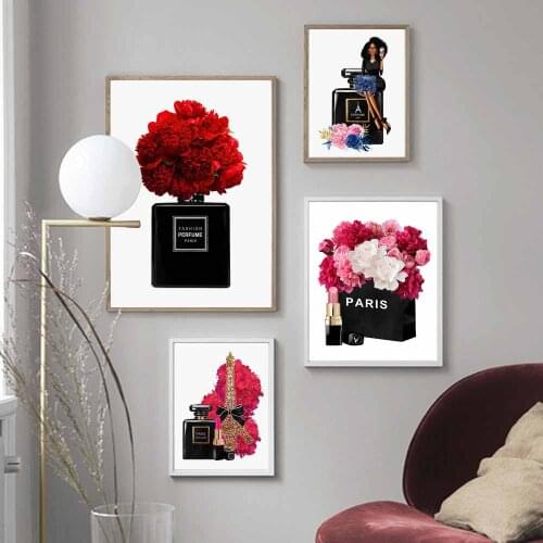 Mode Parfüm Paris Turm Blume Lippenstift Wand Kunst Leinwand Malerei Nordic Poster und Drucke Wand Bild Wohnzimmer Decor