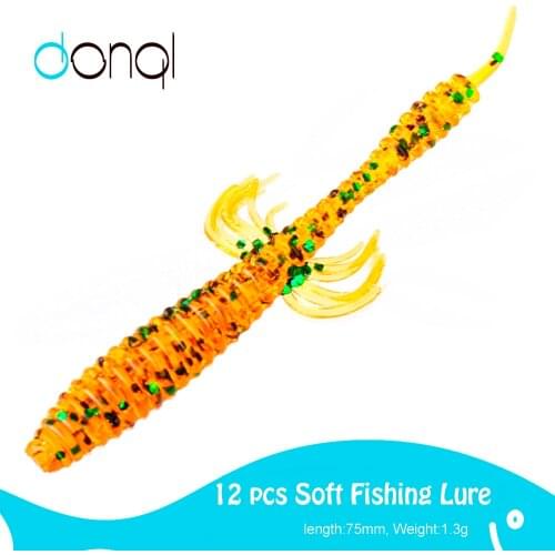 DONQL 12pcs Soft Lures Silicone Jigging Bait 75mm 1.3g Artificial Worm Wobblers Soft Lures Sea Bass Carp Fishing Rubber Swimbait