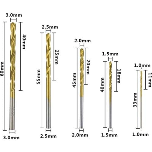 50pcs HSS Twist Drill Bit Set Titanium Coated Gun Drill Bit for Wood Metal Drilling Mini Drill Bit 1.0/1.5/2.0/2.5/3.0mm