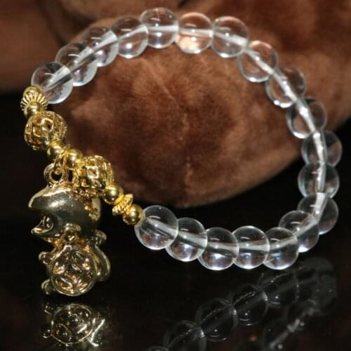 Wholesale price lovely monkey pendant white electroplated crystal bracelets for women 8mm round beads diy jewelry 7.5inch B2192