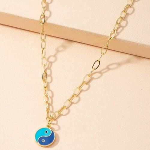 Yin Yang Tai Chi Pendant Necklace Sweater Chain Chinese Style Gold Silver Color Metal Unisex Neck Decor Jewelry Accessories