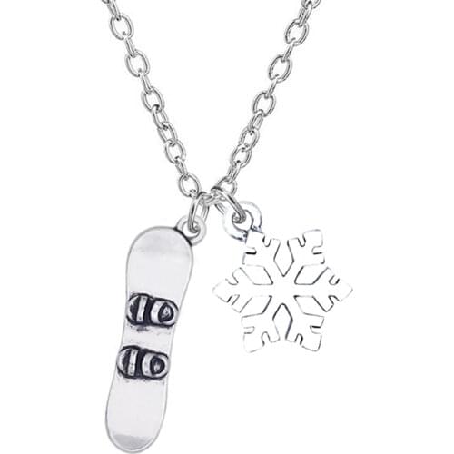 Snowflake snowboard necklace Ski board skier jewelry souvenir anniversary gift for men or women