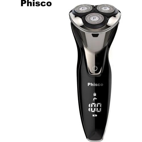 Phisco Rechargeable Electric Shaver Razor for Mens Beard Trimmer Wet Dry Waterproof USB Rotary Shaving Razor Heads Face Care