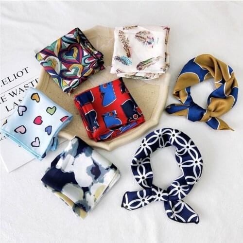 Square Silk Scarf Foulard Women Fashion Print Small Neck Scarves Office Lady Hair Band Foulard Hand Kerchief Bandana Shawl