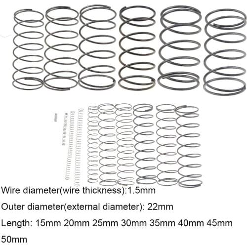 10PCS 1.5*22*15-50mm Spring Steel Small Compression Release Mechanical Return Spring Pressure Spring OD 22mm 1.5x22x15-50mm