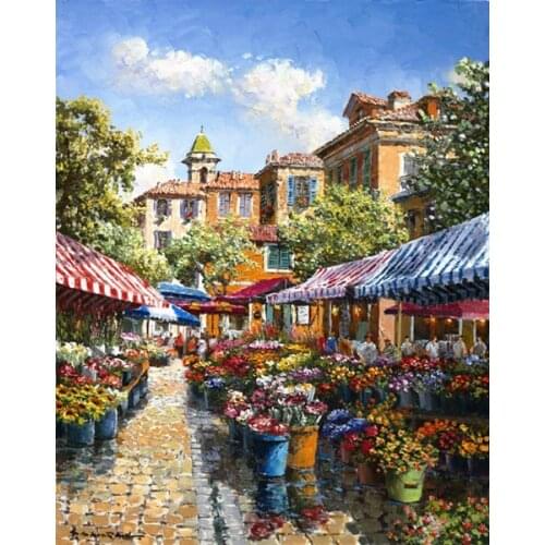 Needlework,Cross stitch,14CT Unprinted For Embroidery kits Patterns Small town flower market Cross-Stitching,DIY Handmade