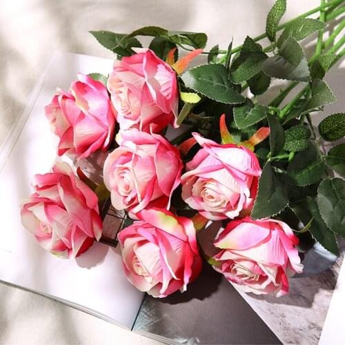10pcs/lot Silk Roses Artificial Flowers Fake Flower Bouquet Rose Artificielle For Valentines Day Home Wedding Party Decoration