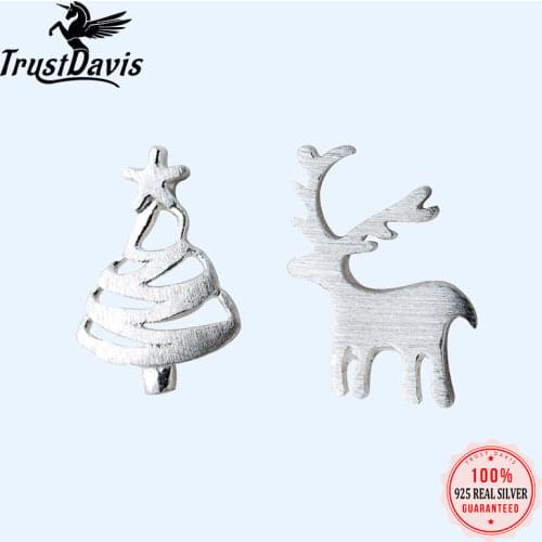Trusta 2018 New Womens Fashion 100% 925 Sterling Silver Fashion Tiny Cute Christmas Tree Elk Stud Earrings Girls Kids Gift DT70