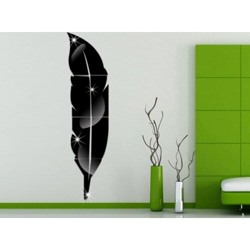 Feather Pattern Gold Silver black Removable Acrylic Mirror Setting Wall Sticker Decal for Home Living Room Bedroom Decor