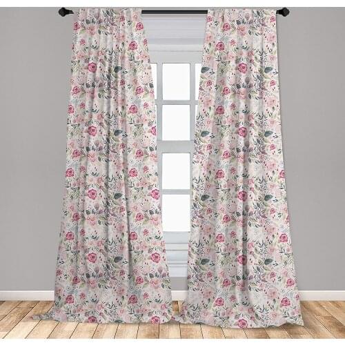 Floral Spring Curtain for Kids Rooms Watercolor Effect Jumble Flowers Herbs and Leaves Meadow Art Lightweight Window Drapes