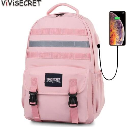 New Large Capacity College School Bags Backpack For Girls With USB Charging Port Women Travel Backpacks Lady Black Bookbags