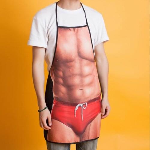 Funny 3D Kitchen Apron Digital Printed Sexy Naked Men Aprons Super Muscle Hero Pattern Dinner Women Barbecue Cooking Uniform
