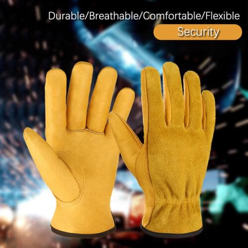 Safety Leather Work Gloves Mechanic Tradesman Farmer Carpenter Gardening Builder Gloves welding Cowhide Gloves