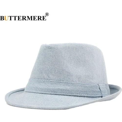 BUTTERMERE Men Fedora Hats Denim Cap Female Stylish Classic Casual Jazz Hat Unisex Summer Trilby Hat Fancy Ladies Hats and Caps