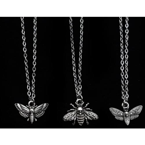 Original Skull Moth bee Head Pendant For Women Accessories Animal Unisex Gift Vintage Insect Jewelry Metail-chain 12PCS/LOTS