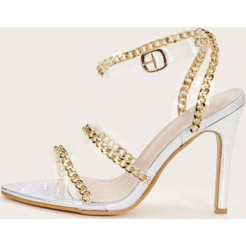 High Heels Sandals Women 2021 Luxury Brand Summer Sexy Buckle Chain Pointed Stiletto Fashion Rome Woman Shoes Free Shipping