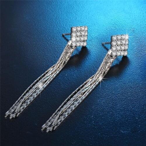 KOFSAC Exquisite Long Chain Tassel Earring Shiny Crystal CZ 925 Sterling Silver Stud Earrings For Women Bridesmaid Top Jewelry
