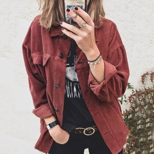 Fall Womens Lapel Coat Corduroy Buttoned Single Breasted Female Shirt Loose Temperament Commuter Ladies Casual Jacket