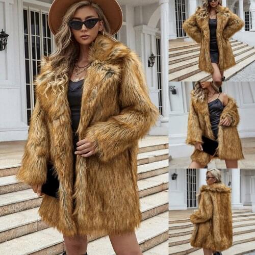 Womens Winter Plush Coat Casual Faux Fur Cardigan 2021 Autumn Warm Outcoat New Femme Tops Outwear Lapel Solid Jackets For Women