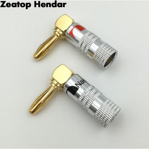 2Pcs High Quality 90Degree Right Angel Nakamich 4mm Banana Plug for Video 24K Gold Plated Speaker Copper Adapter Audio Connector